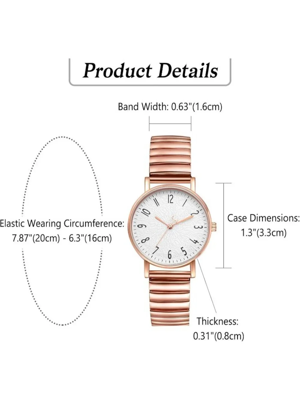 Women's Rose Gold Analog Elastic Strap Arabic Numerals Waterproof Wrist Watch